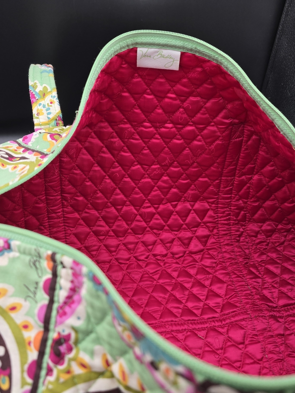 Vera Bradley Quilted Paisley Duffel in Mint Green and Pink - Picture 13 of 16